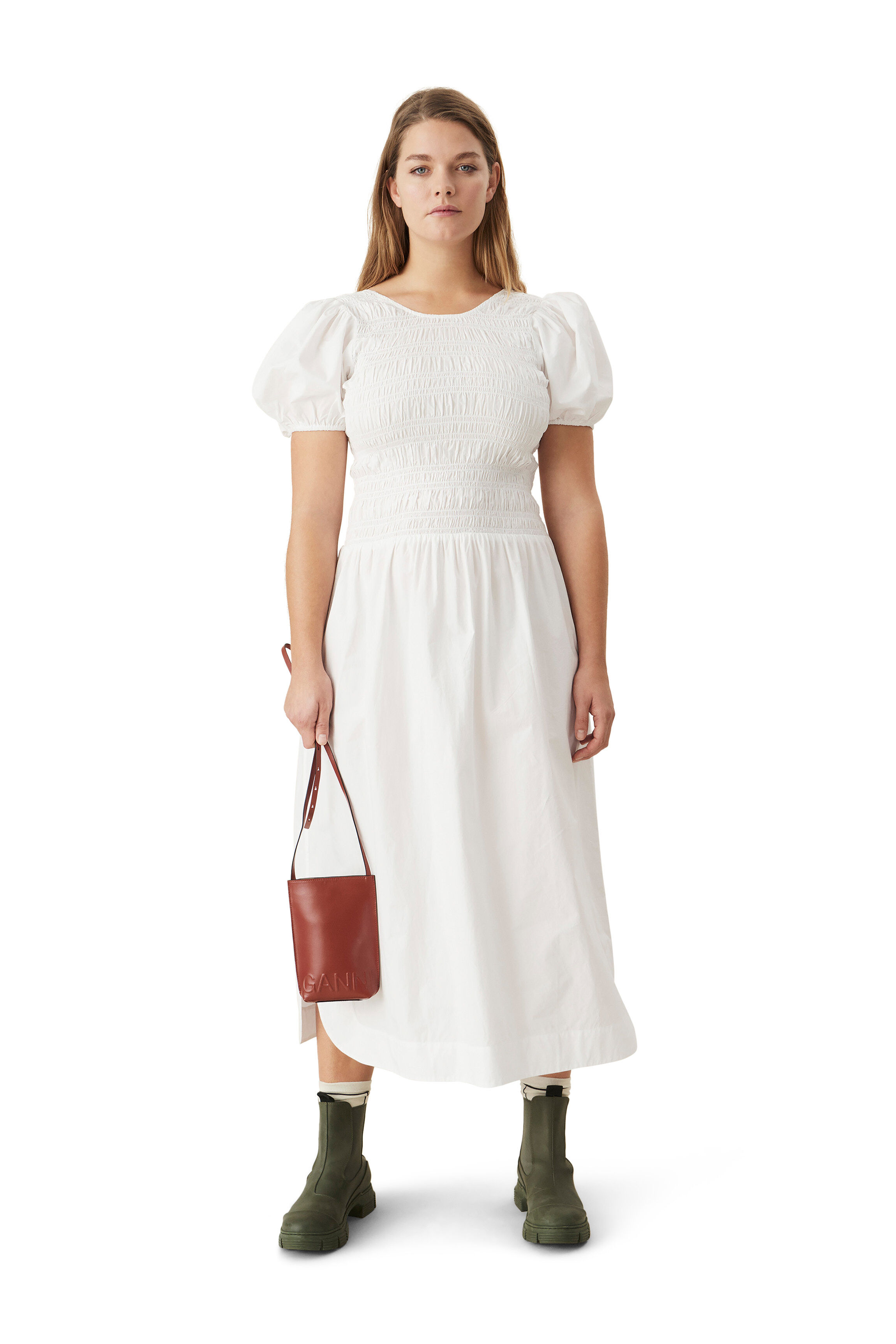 Bright White Cotton Poplin Dress | GANNI BE